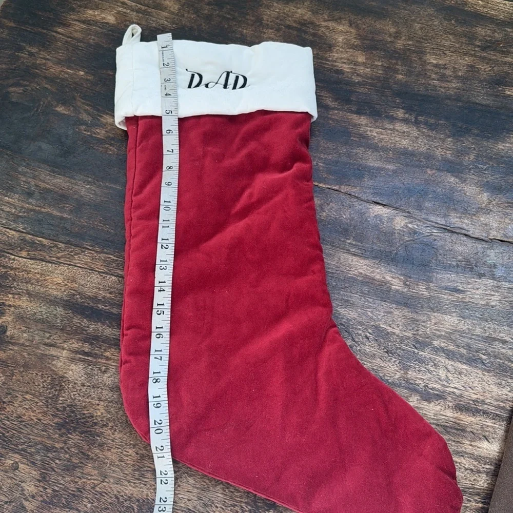 Pottery Barn Red Velvet Christmas Stocking with DAD embroidered on it NWT